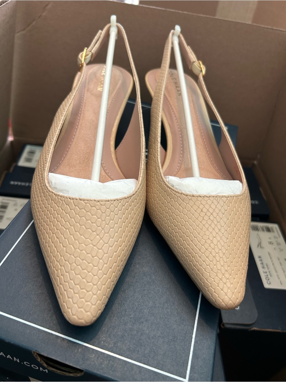 Cole Haan Beige Textured Pointed Slingback shoes